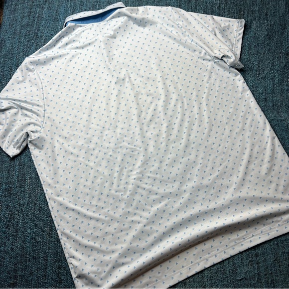 Adidas Allover Print 3 Stripe Logo Golf Polo in Blue - Picture 4 of 7